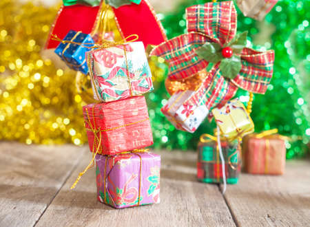 Gift box on wood background for chrismas day.の写真素材