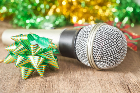 Silver microphone with christmas themeの写真素材