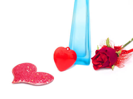 Red rose and heart on a white 
backgroundの写真素材