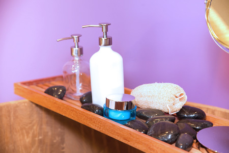 BANGKOK ,THAILAND - JANUARY 31: Spa and wellness with black stone at Made in Thailand in Focus 2015, on January 31, 2015 in Bangkok, Thailand.のeditorial素材