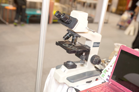 BANGKOK ,THAILAND - JANUARY 31: Microscope at Beauty lab test booth in Made in Thailand in Focus...