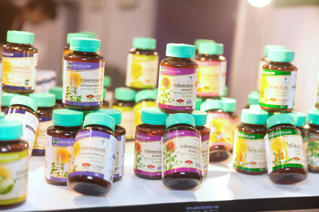 BANGKOK ,THAILAND - JANUARY 31: Thai herb capsule in bottle in Made in Thailand in Focus 2015, on January 31, 2015 in Bangkok, Thailand.のeditorial素材