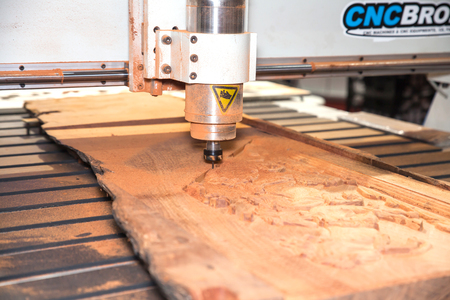 BANGKOK ,THAILAND - FEBRUARY 7: CNC milling and lathe on wood at THAILAND 
Industrial Fair 2015 And Food Pack Asia 2015 on February 7, 2015 in 
Bangkok, Thailand.のeditorial素材