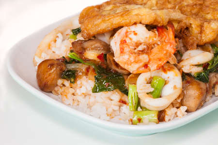 sea food  Thai fire rice on isolateの写真素材