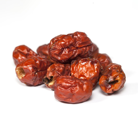 Red dried jujube on white backgroundの写真素材