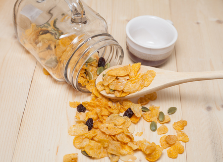 Cornflakes Caramel . Selective focus, shallow DOFの写真素材