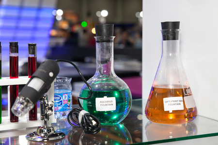 BANGKOK - AUGUST 29 :Sample of liquid mixture solution of 
plastic maker at Pack Print and T-PLAS THAILAND on Aug 29,2015 
in BITEC ,Bangkok, Thailand.のeditorial素材