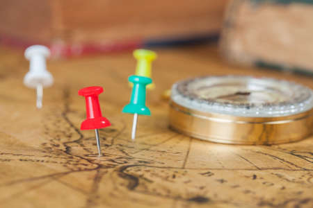pins on old mapの写真素材