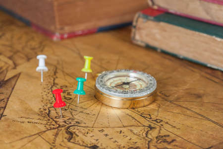 pins on old mapの写真素材