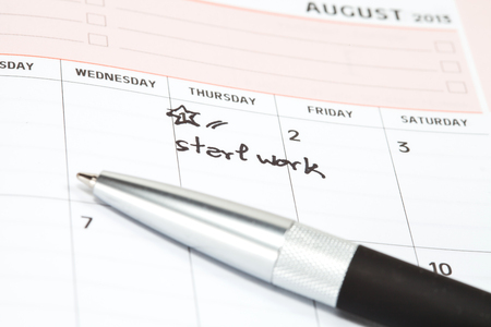 Appointment for start work concept image of a calendarの写真素材