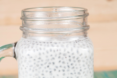 Chia seeds drink with milkの写真素材