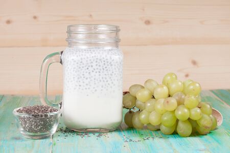 Chia seeds drink with milkの写真素材