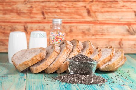 Multigrain Whole Grain Bread and chia seedsの写真素材