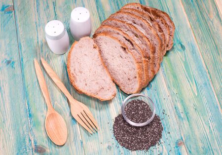Multigrain Whole Grain Bread and chia seedsの写真素材
