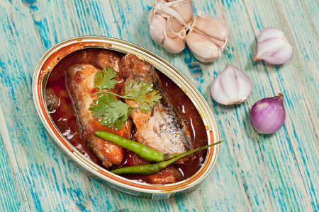 tinned fish,Mackerel filet in Tomato sauce.の写真素材