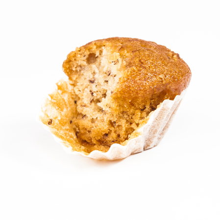 Banana cup cake isolated on white backgroundの写真素材