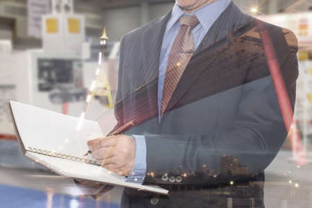 Double exposure of Night city and business man