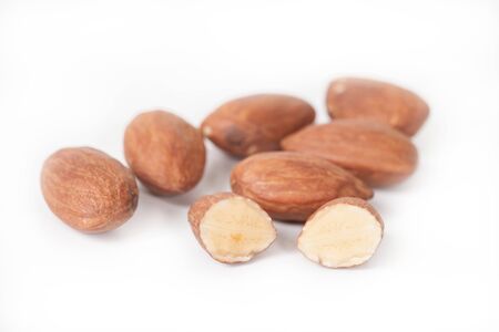 Almonds nut isolated on white backgroundの写真素材