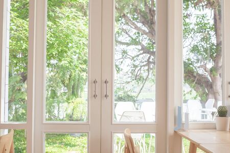 Window with a view of the gardenの写真素材