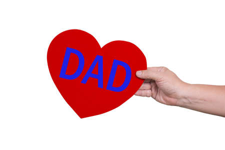 red Love dad in hand on whiteの写真素材