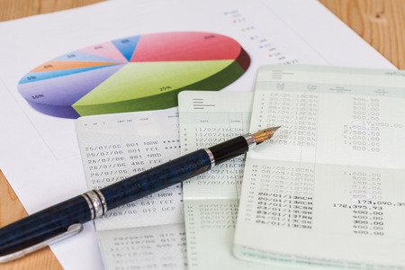 Saving account from bank with pen for financial and loanの写真素材