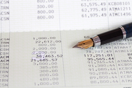 Saving account from bank with pen for financial and loan
