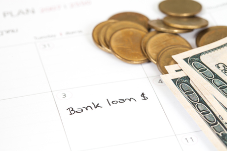 Reminder "bank loan" in calendarの写真素材