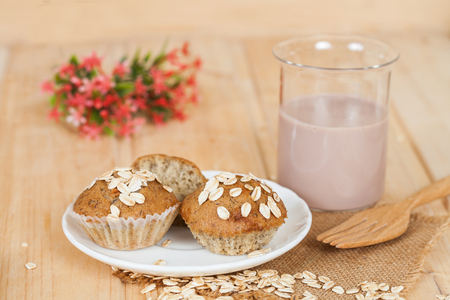 Banana cup cake with oat flakesの写真素材