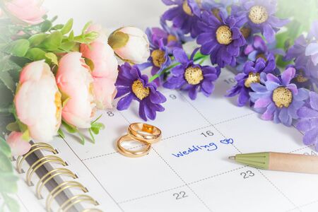 Wedding note on a calendar sets a reminder for the wedding 
dayの写真素材