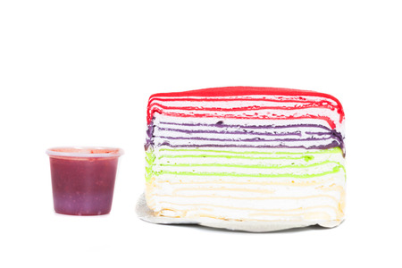 colorful crape cake on white background with Selective Focusの写真素材
