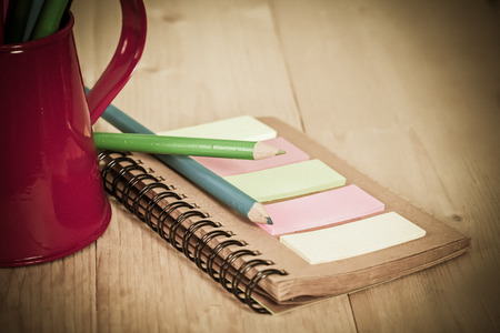 color pencil on book noteの写真素材