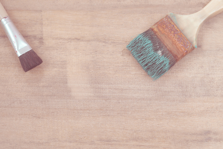 paint brush and color on woodの写真素材