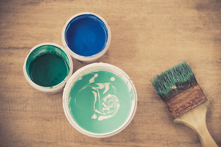 paint brush and color on woodの写真素材