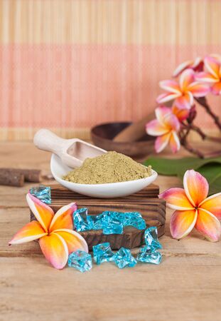Herbal powder in plate ,concept herbal spaの写真素材