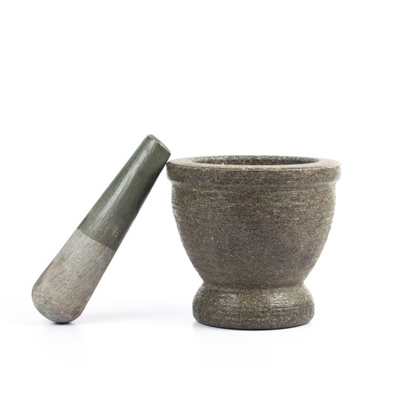 Pestle and Mortar stone on white backgroundの写真素材