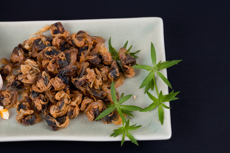 sea food sweet dried clams on dishの写真素材