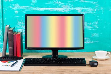 Home computer on deskの写真素材