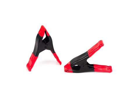 Metal clamps tool on white backgroundの写真素材