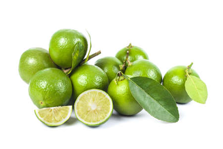 Fresh limes on white backgroundの写真素材