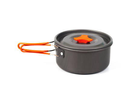 camping cooking pan or pot  on white backgroundの写真素材