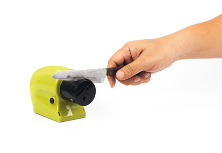sharpener knife machine on white backgroundの写真素材