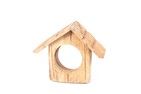 wooden of bird house on white background.の写真素材