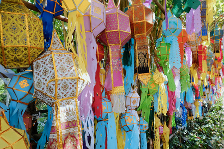 Colorful Flag of Tung Lanna Lamps in Northern of Thailandの写真素材