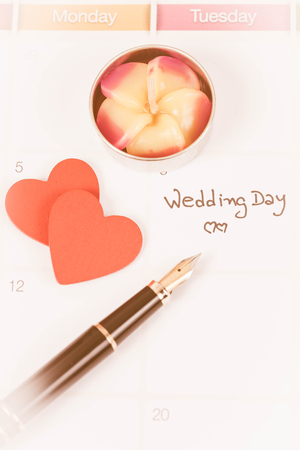 Reminder Wedding day in calendar planning and fountainの写真素材