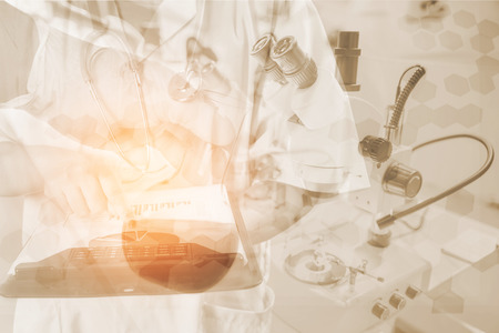 double exposure with laboratory and science medical concept.の写真素材