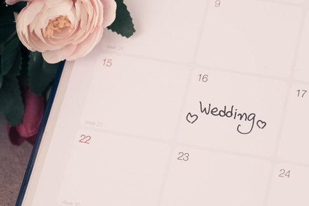 Reminder Wedding day in calendar planning with color tone.の写真素材