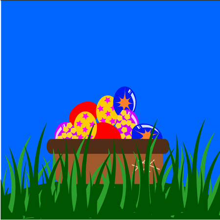 colorful decorated Easter Eggs in basket for use in Easter designsのイラスト素材