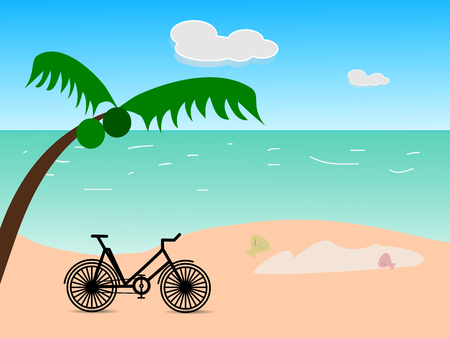 Ride bicycle in summer holiday on beach. Vector illustration.のイラスト素材