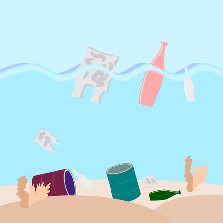waste in the sea or ocean .Illustration vector.のイラスト素材