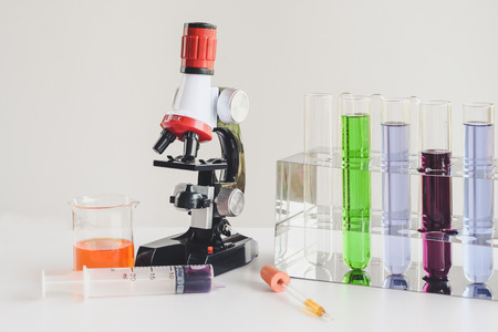 microscope and Laboratory glassware or test tube . science concept.